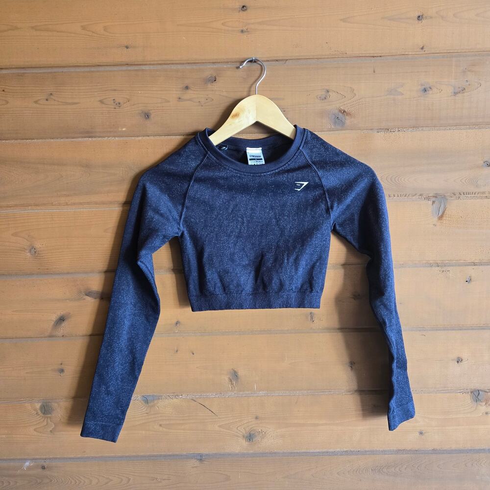 Gymshark Adapt Fleck Seamless Long Sleeve Crop Top S Mineral Black Workout Shirt - Picture 2 of 4